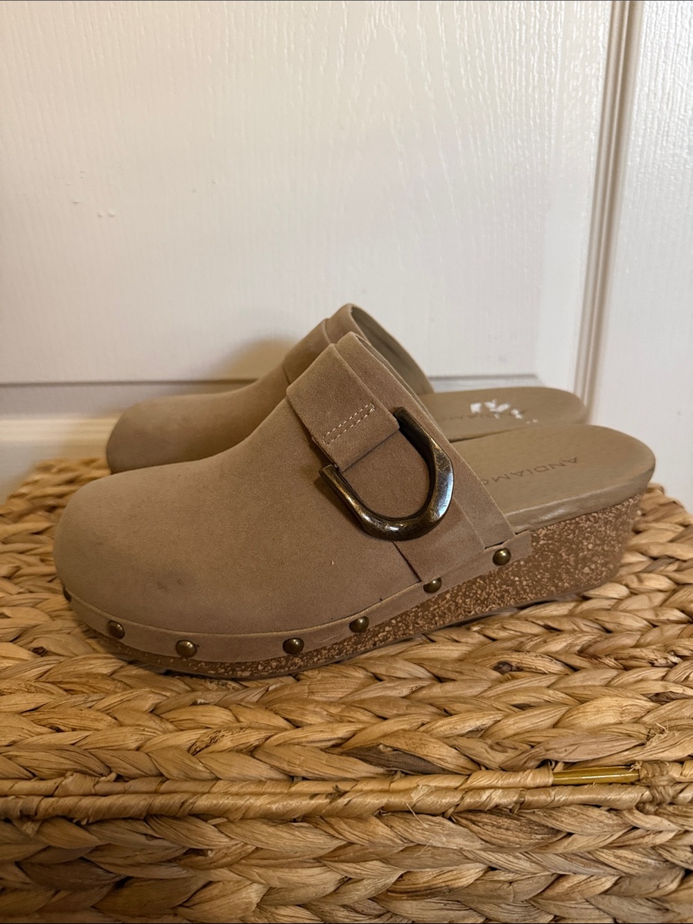 Andiamo Suede Slip-On Clog Mule with Decorative Buckle Sz 9.5 Wide Width